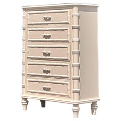 Vintage Regency Pale Pink Lacquered Faux Bamboo Tall Chest of Drawers