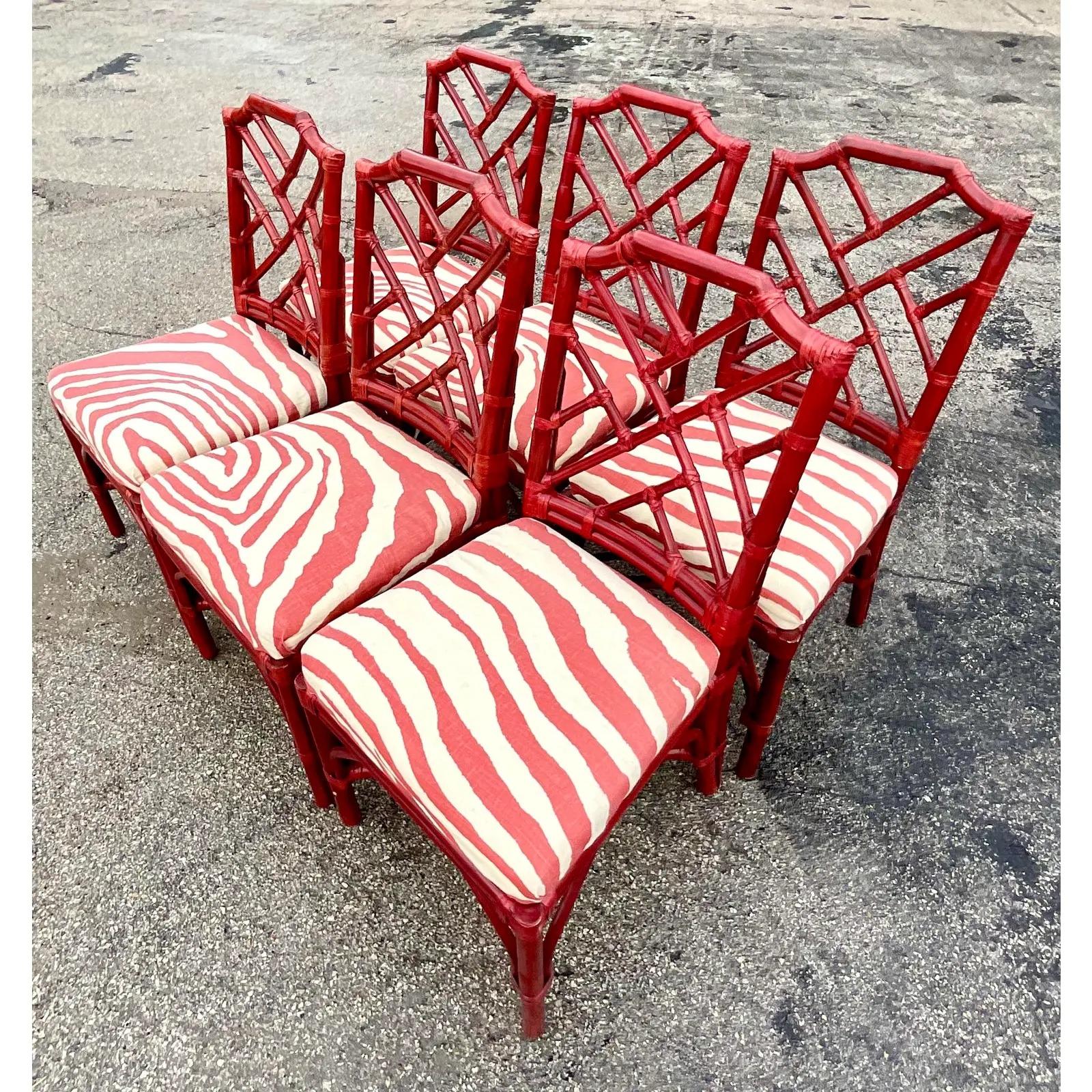 Vintage Regency Palecek Chinese Chippendale Rattan Dining Chairs, Set of Six 5