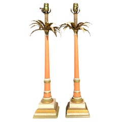 Vintage Regency Palm Tree Candlestick Lamps - a Pair