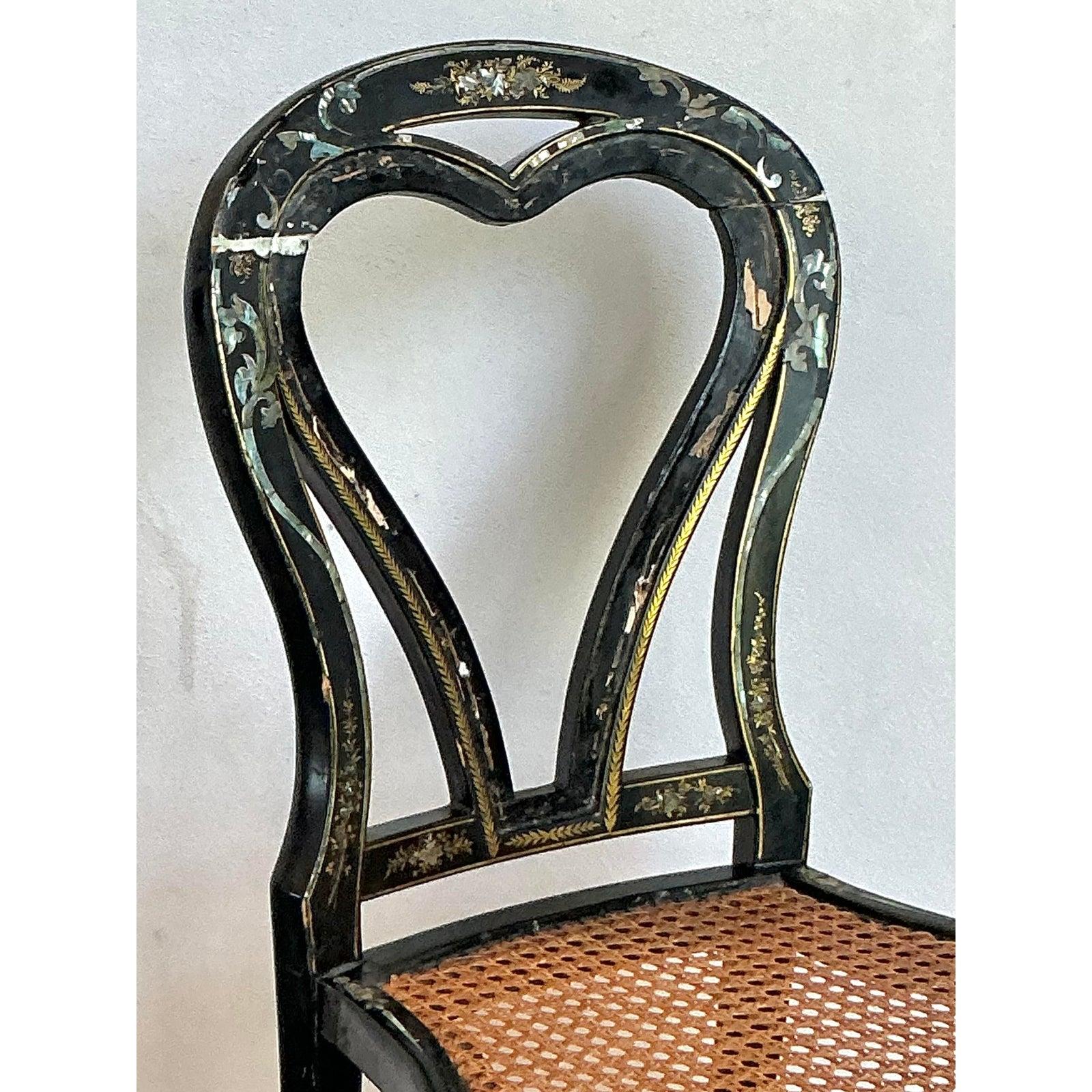 Mother-of-Pearl Vintage Regency Paper Mache Chair For Sale
