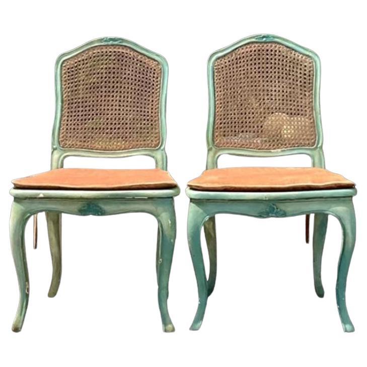 Pareja de Sillas Auxiliares de Caña Patinada Vintage Regency