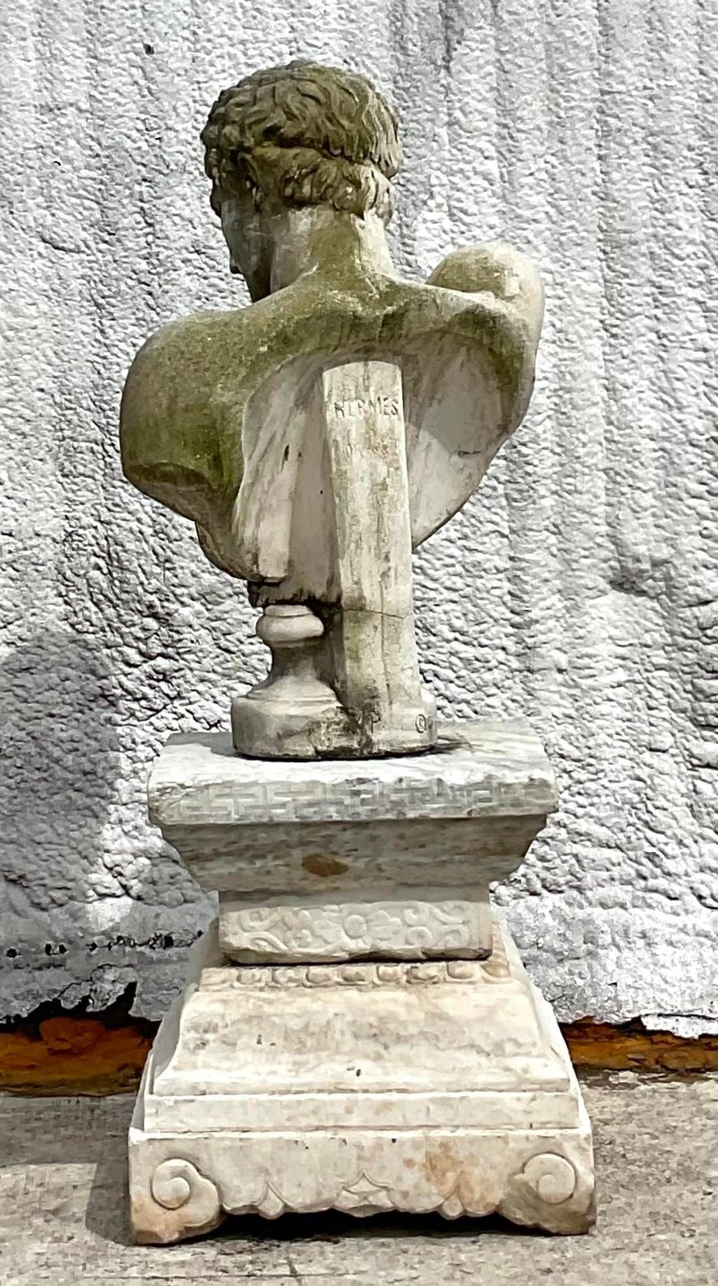 Mid-Century Modern Vintage Regency Patinated Case Concrete Bust of Hermes For Sale