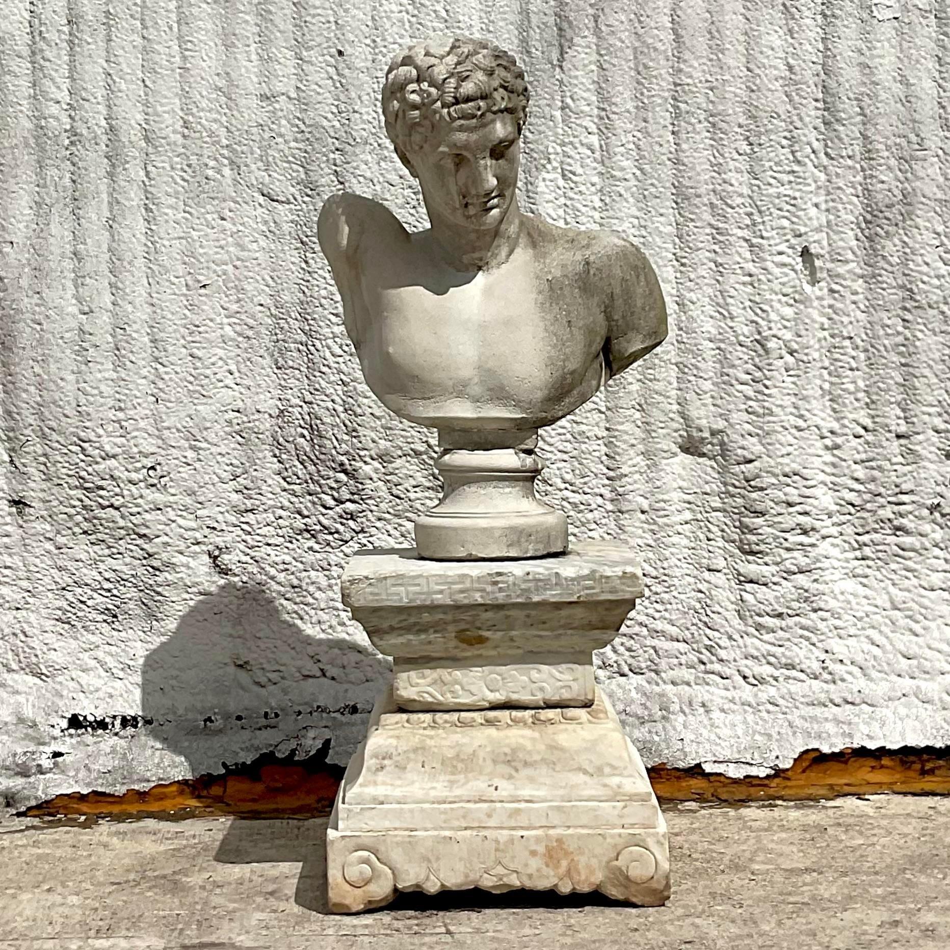 American Vintage Regency Patinated Case Concrete Bust of Hermes For Sale