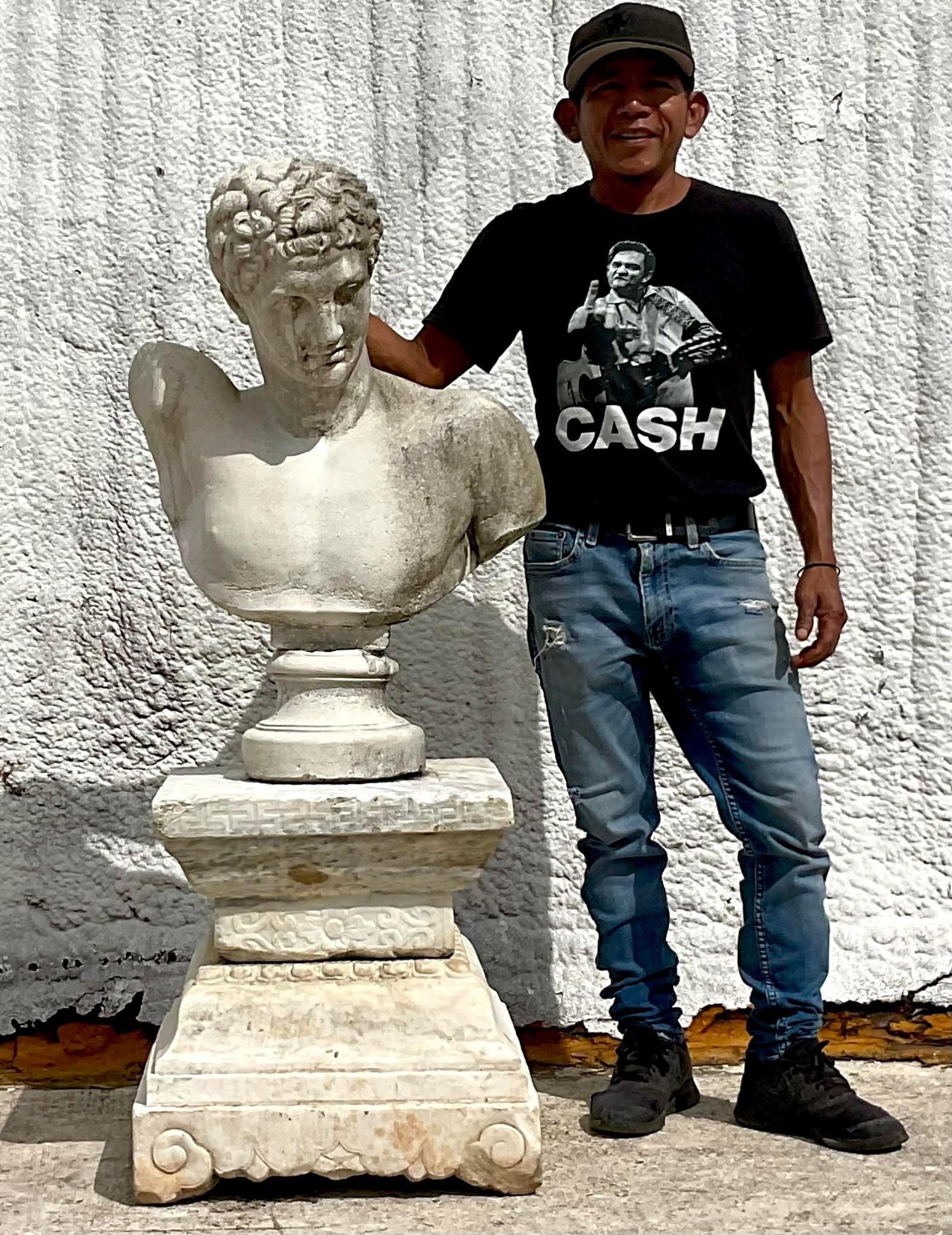Vintage Regency Patinated Case Concrete Bust of Hermes In Good Condition For Sale In west palm beach, FL