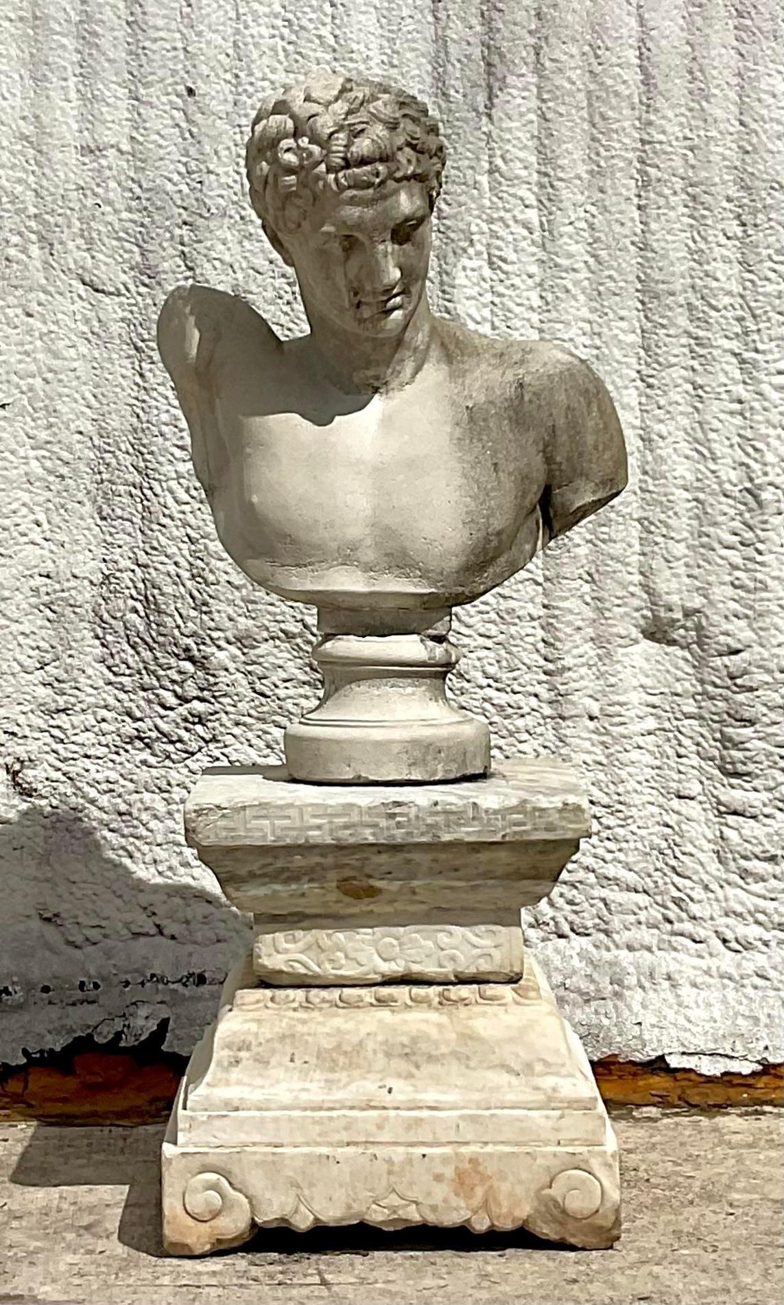 20th Century Vintage Regency Patinated Case Concrete Bust of Hermes For Sale