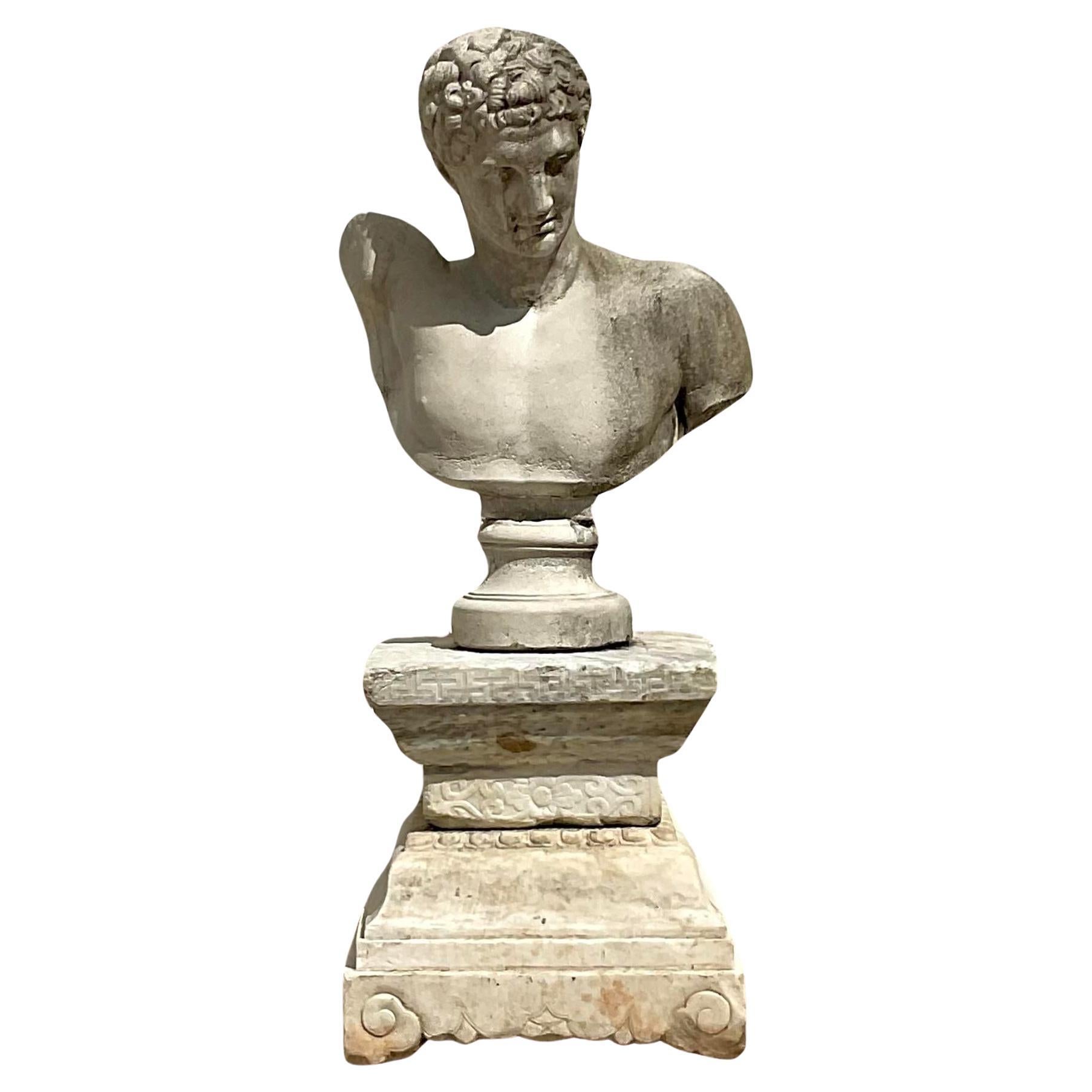 Vintage Regency Patinated Case Concrete Bust of Hermes For Sale