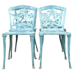 Vintage Regency Patinated Cast Aluminum Outdoor Dining Chairs - Set of 4