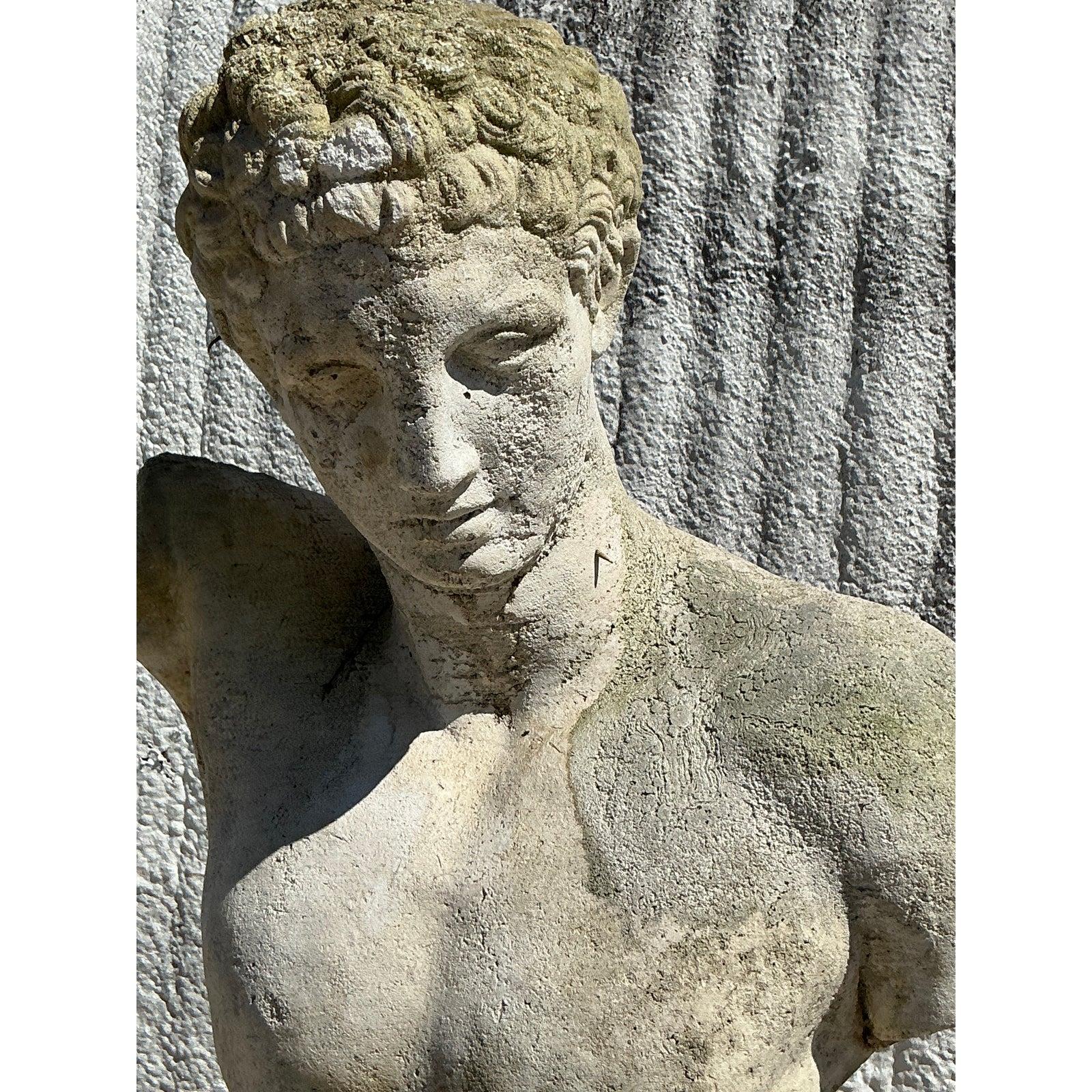 Americano Busto di Hermes in pietra fusa patinata vintage Regency in vendita