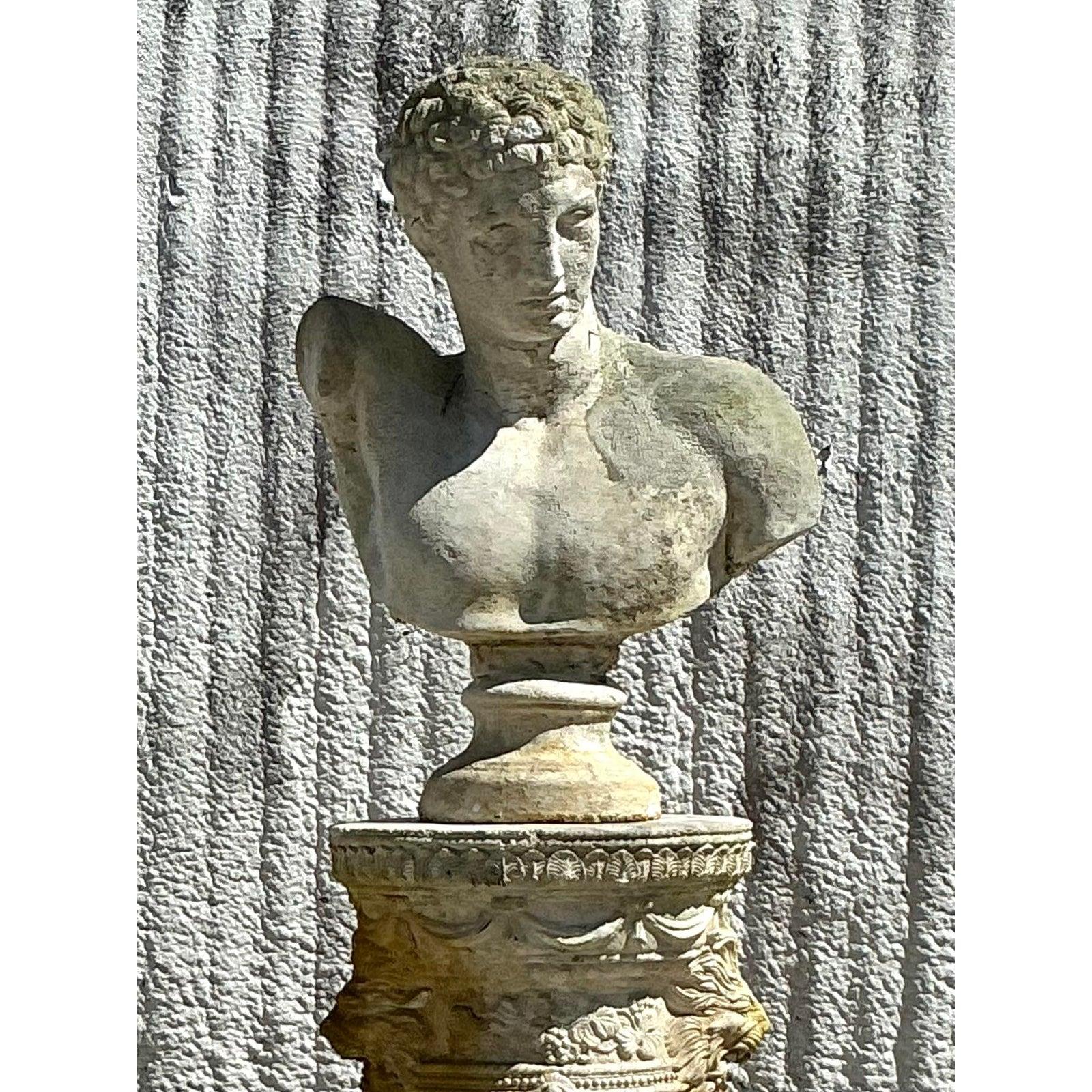 XX secolo Busto di Hermes in pietra fusa patinata vintage Regency in vendita