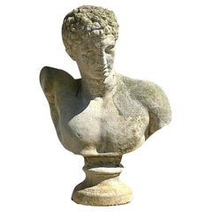 Vintage Regency Patinated Cast Stone Bust of Hermes