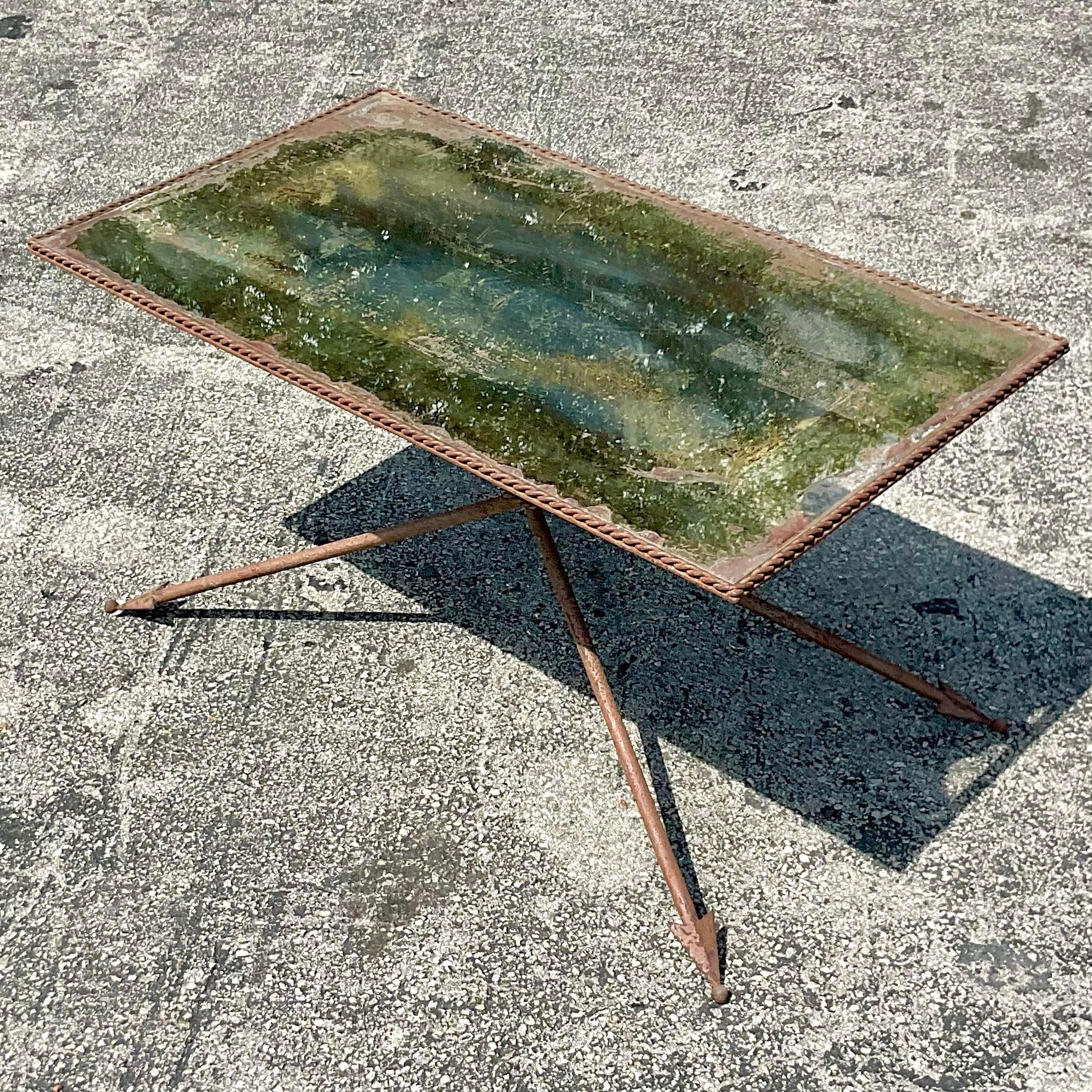 French Vintage Regency Patinated Directorie Mirrored Arrow Coffee Table