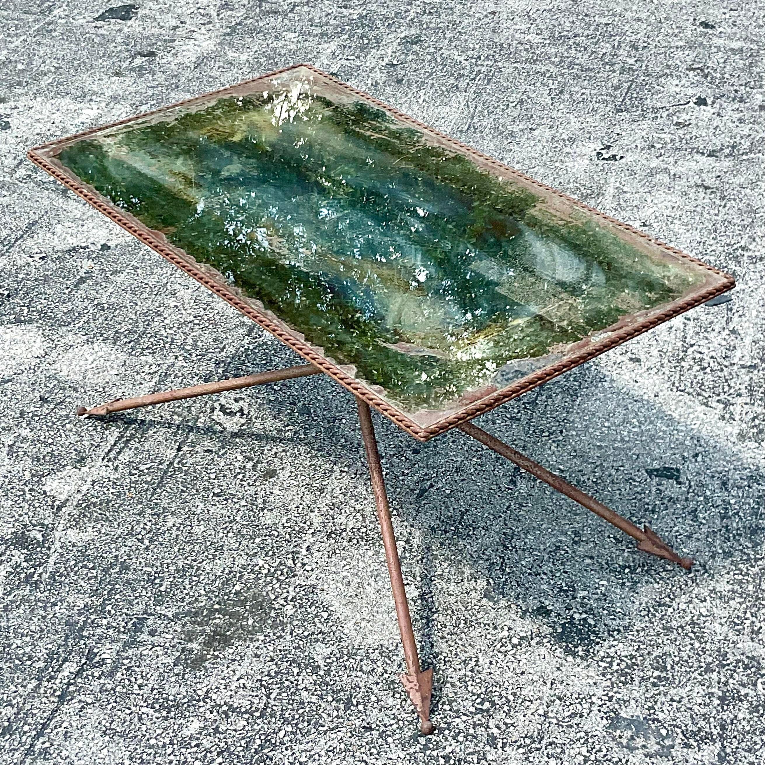 20th Century Vintage Regency Patinated Directorie Mirrored Arrow Coffee Table