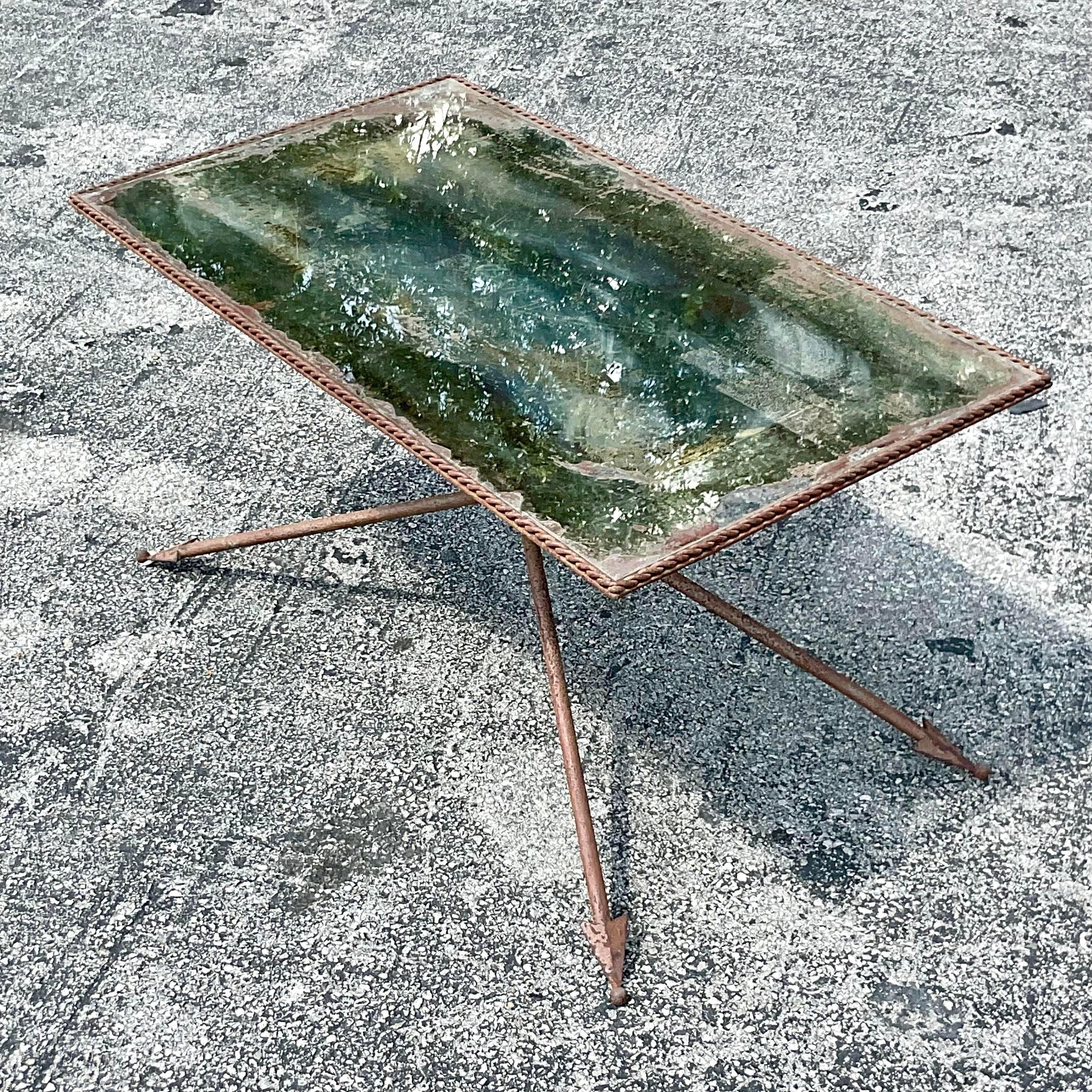 Metal Vintage Regency Patinated Directorie Mirrored Arrow Coffee Table