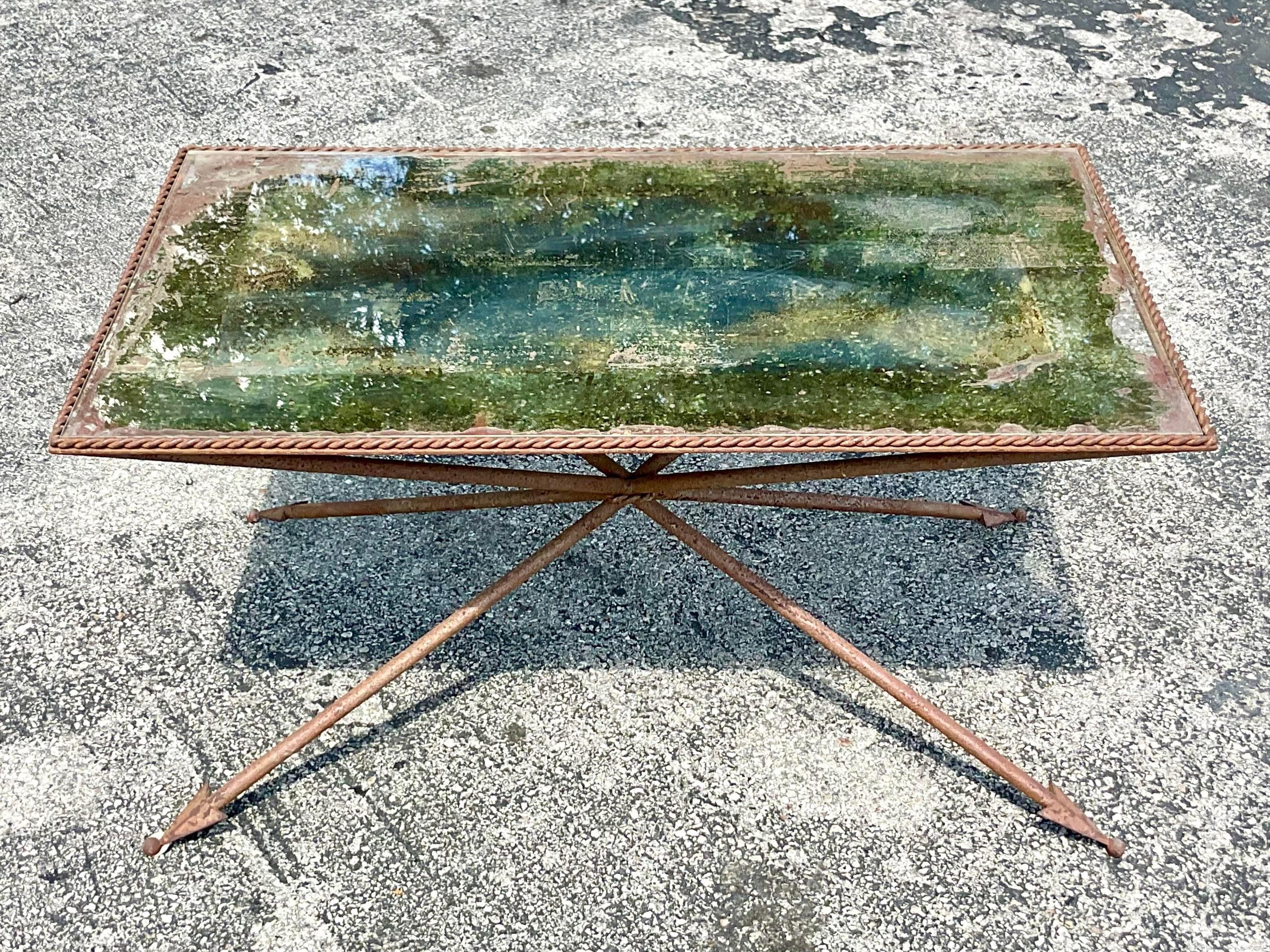 Vintage Regency Patinated Directorie Mirrored Arrow Coffee Table 2