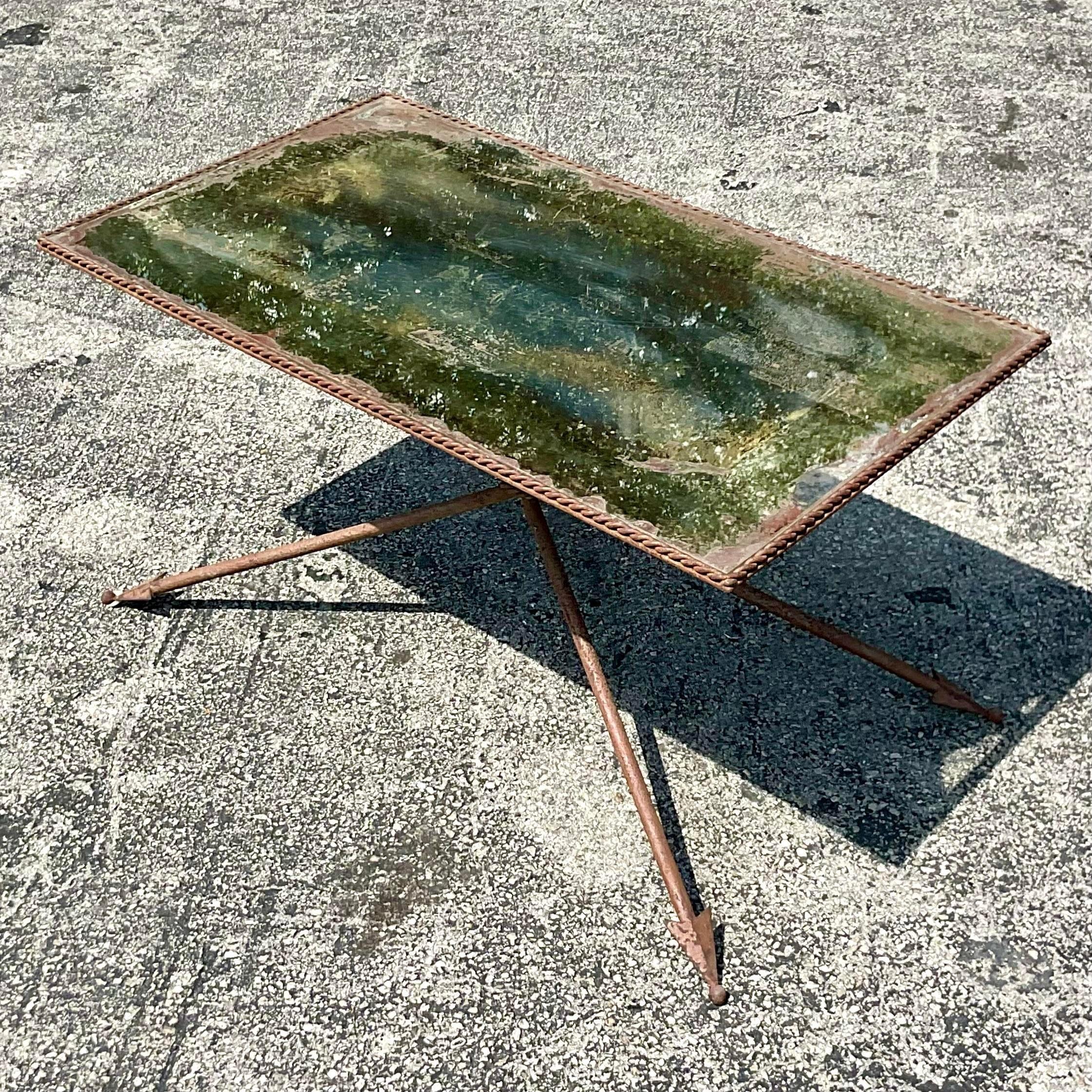 Vintage Regency Patinated Directorie Mirrored Arrow Coffee Table 3