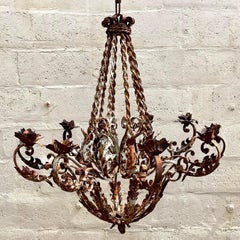Vintage Regency Patinated Leaf Candle Chandelier
