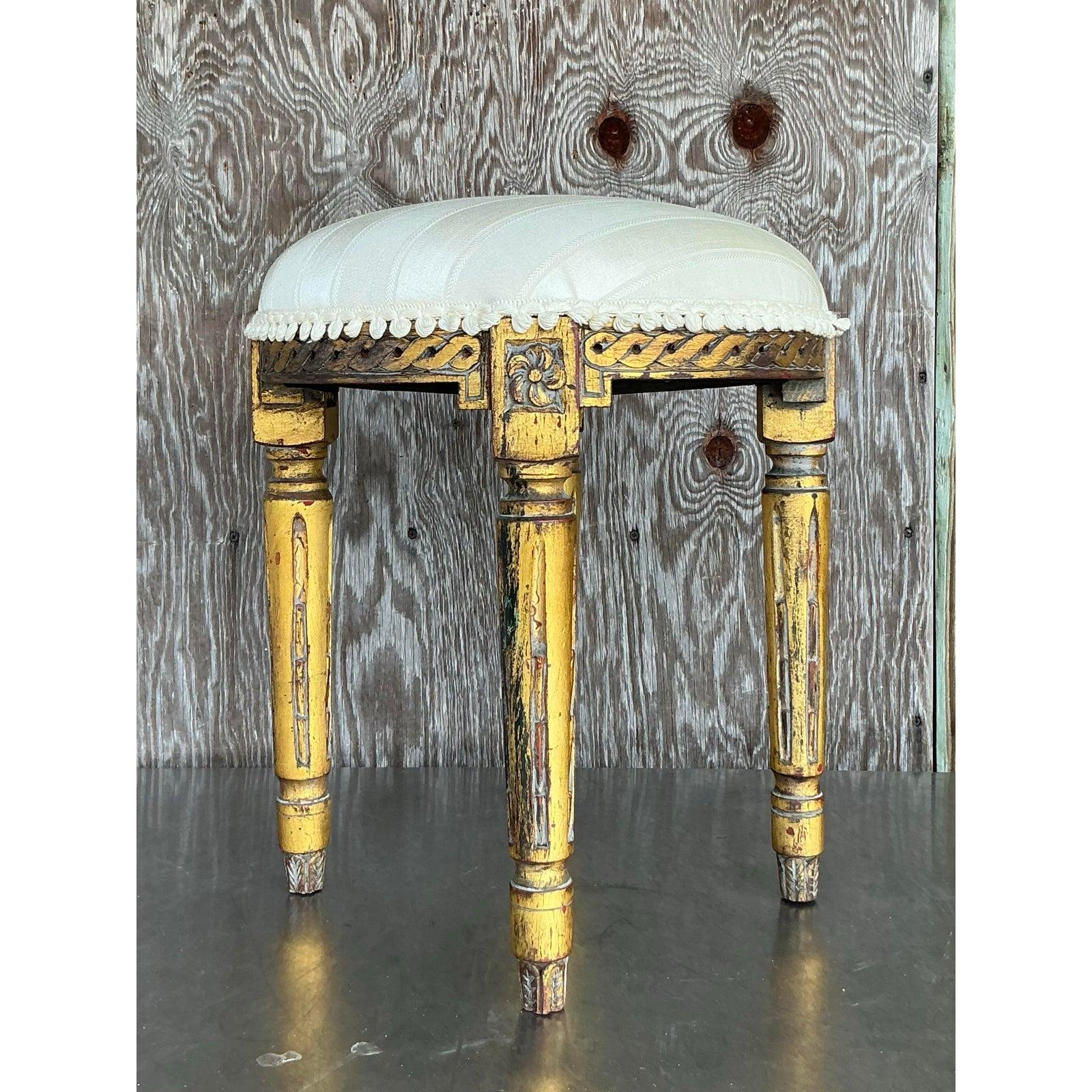 Vintage Regency Patinated Low Stool In Good Condition For Sale In west palm beach, FL