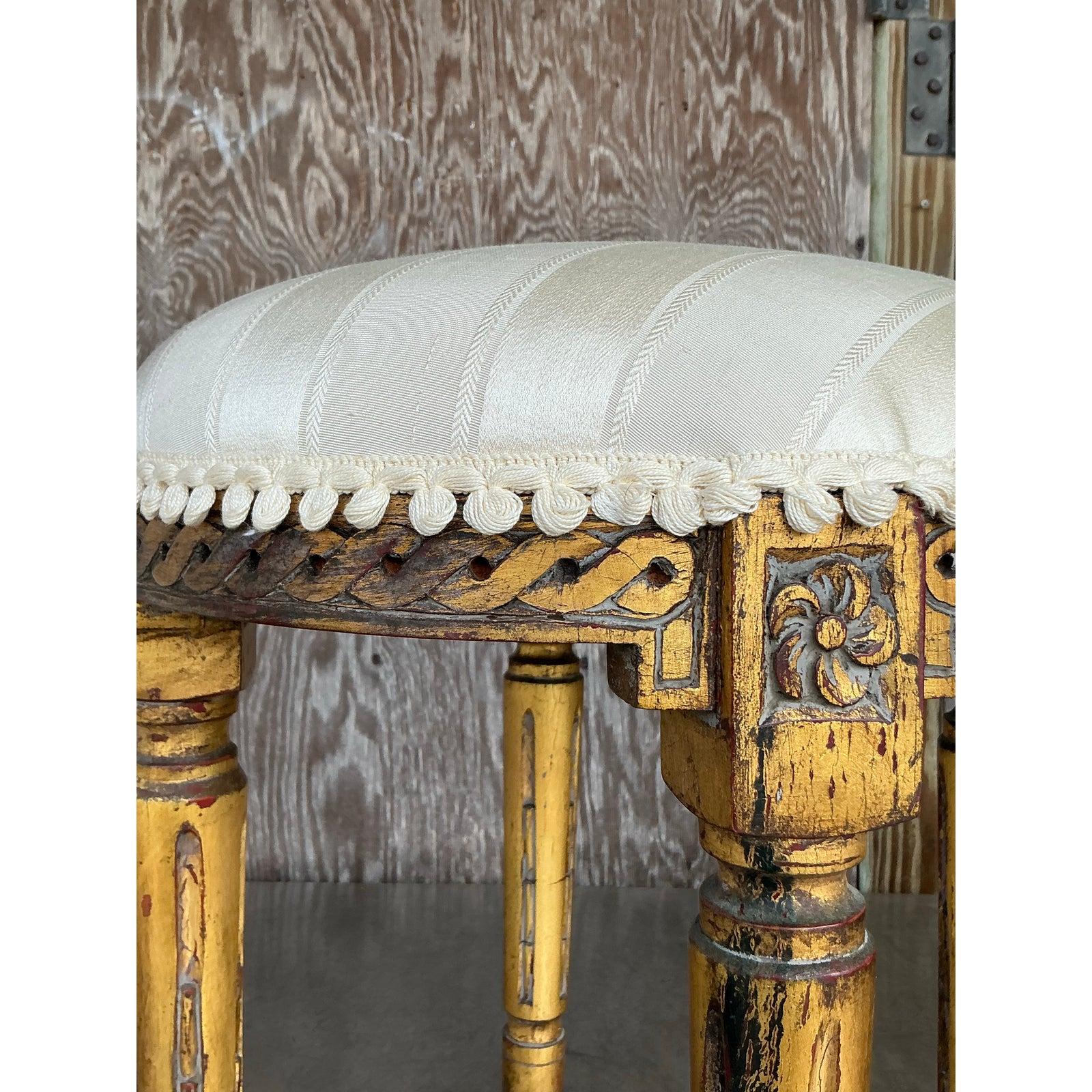 20th Century Vintage Regency Patinated Low Stool For Sale