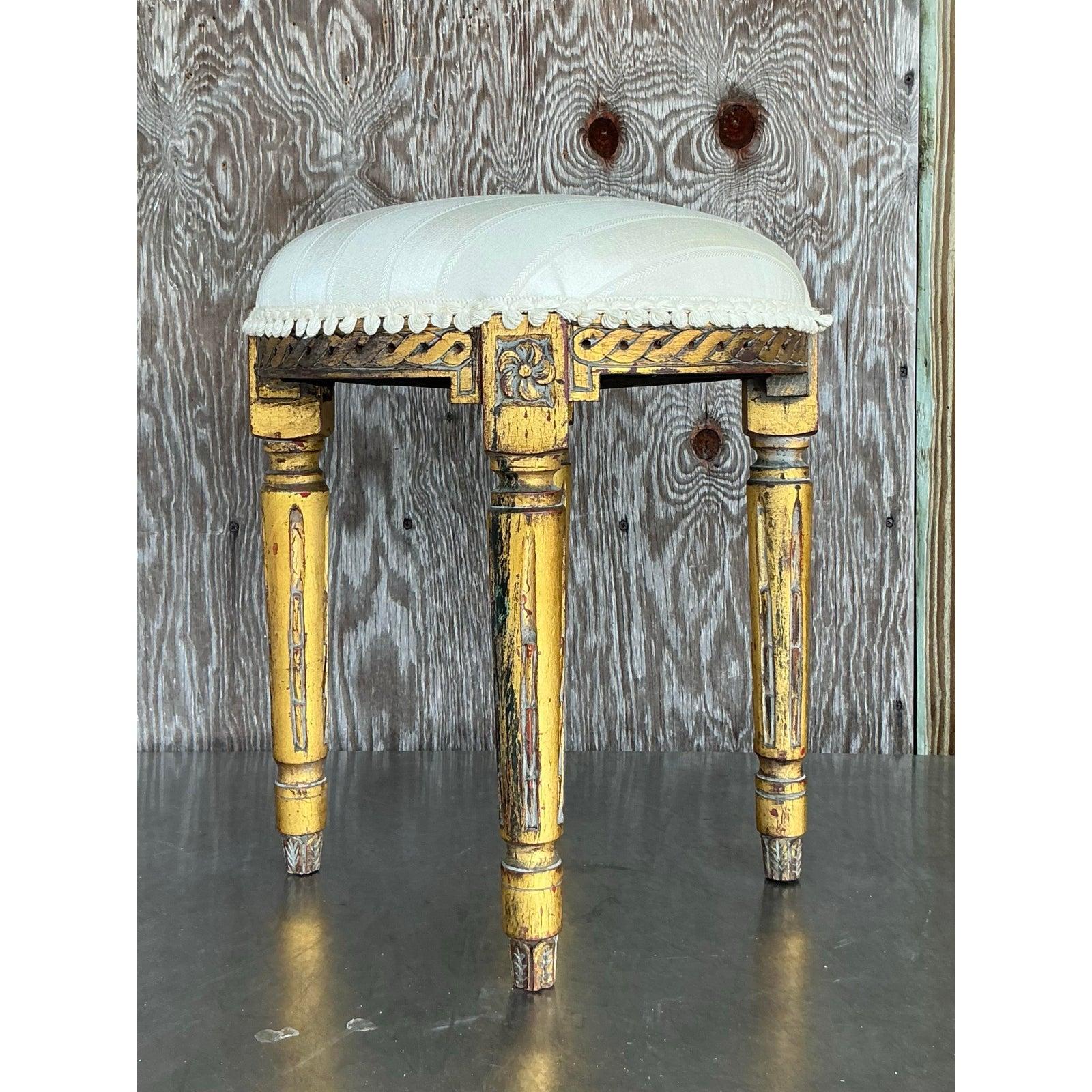 Upholstery Vintage Regency Patinated Low Stool For Sale