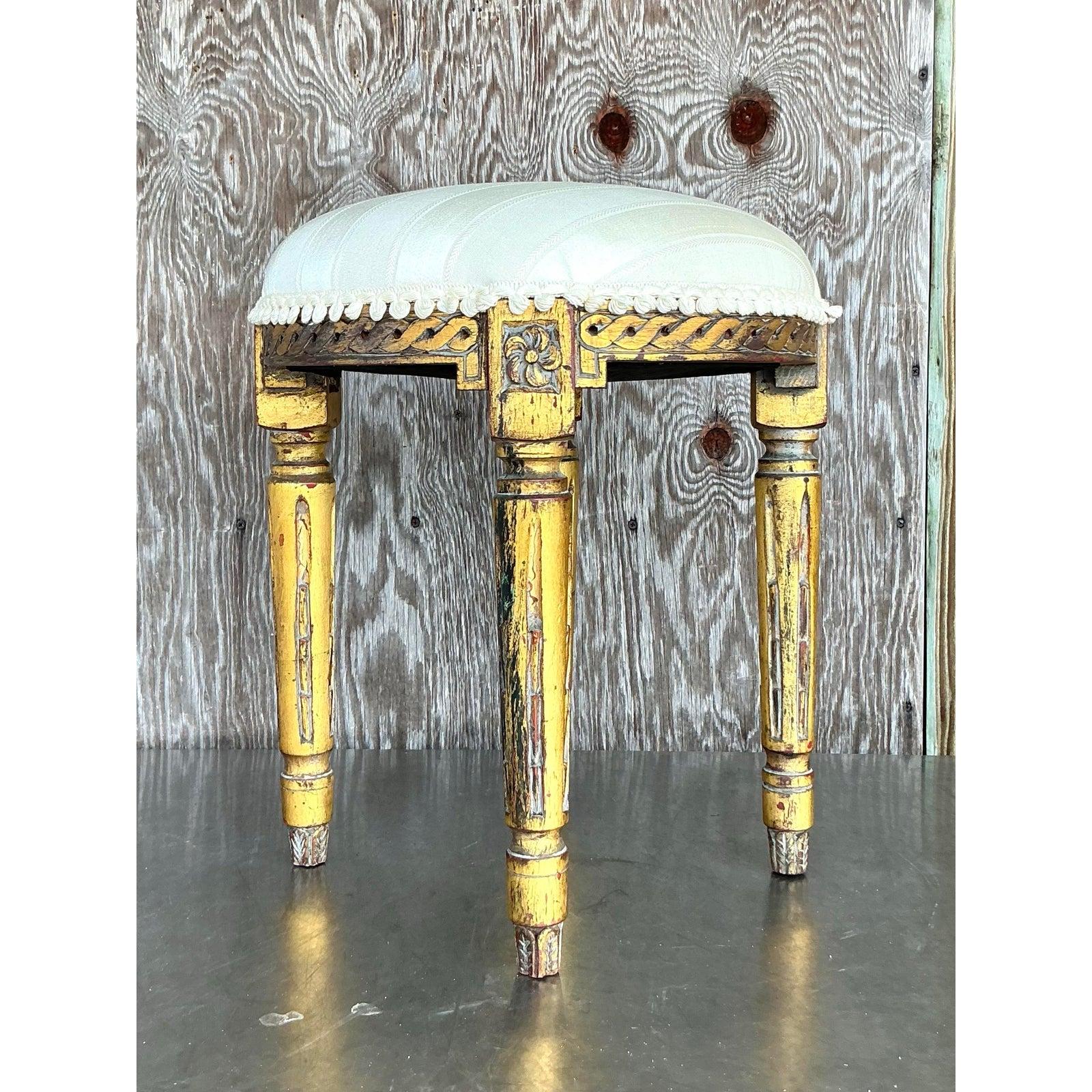 Vintage Regency Patinated Low Stool For Sale 1
