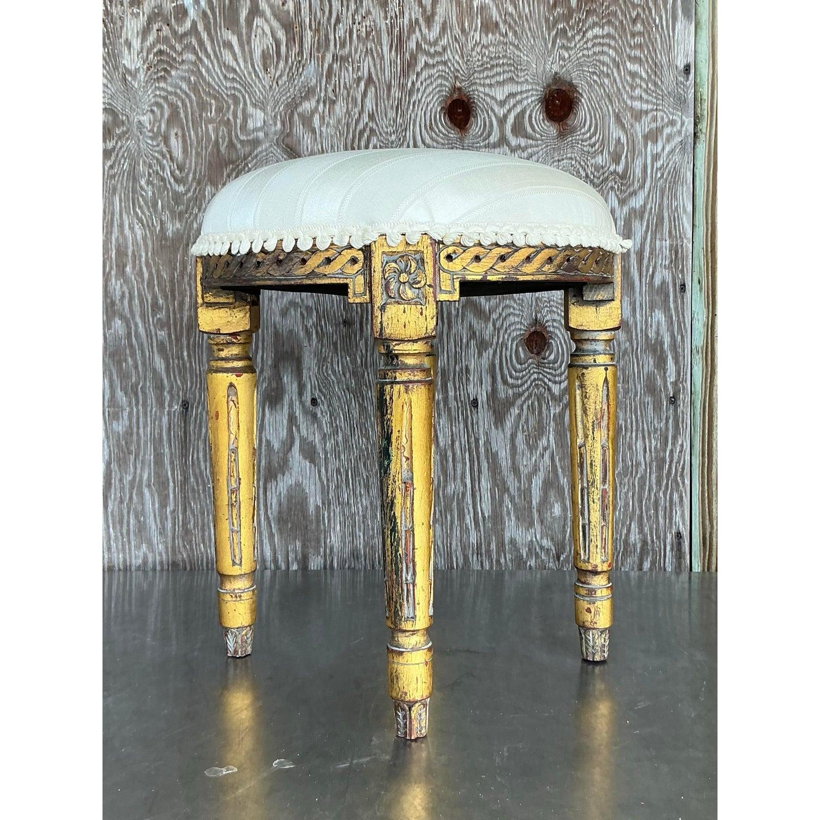 Vintage Regency Patinated Low Stool For Sale 2