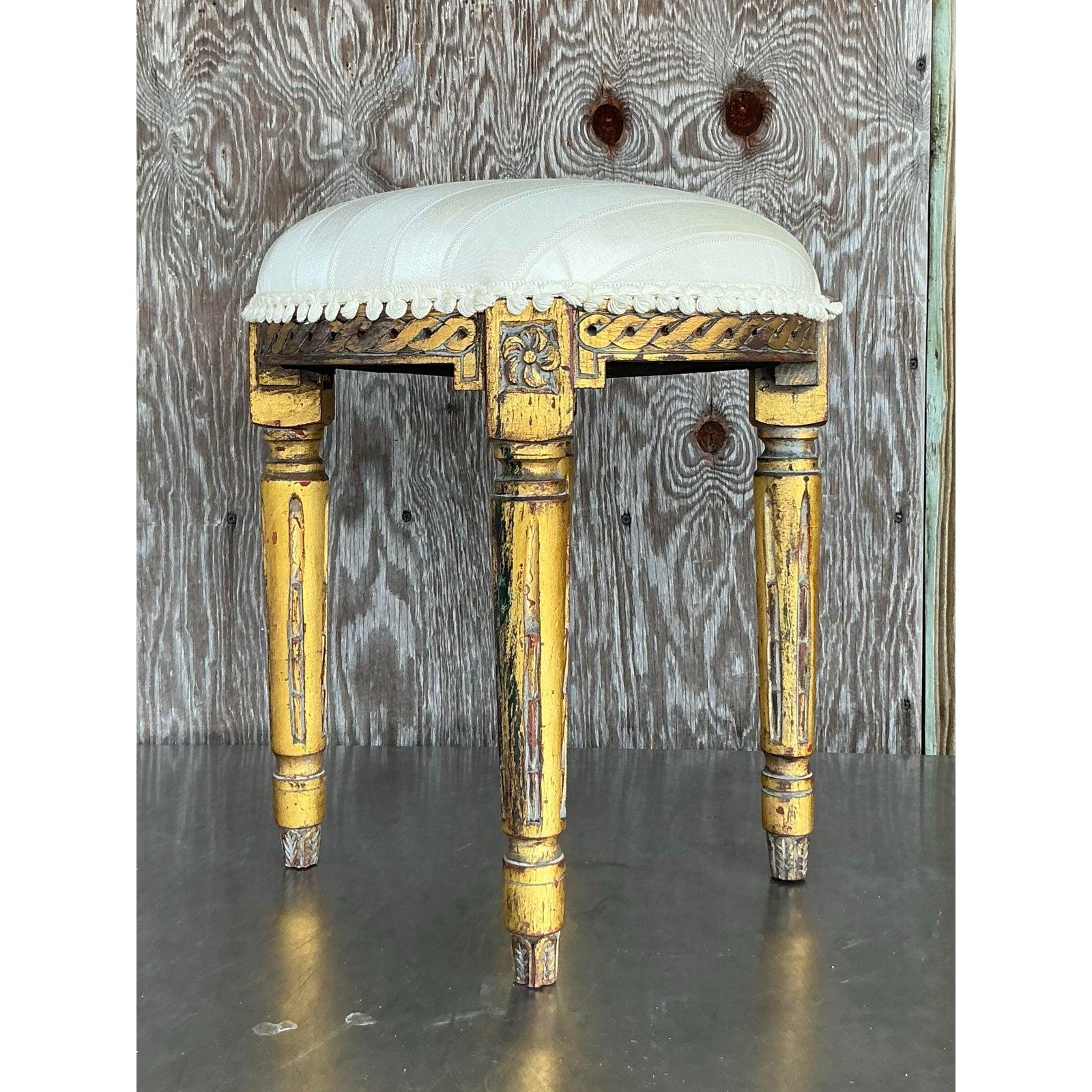 Vintage Regency Patinated Low Stool For Sale 3