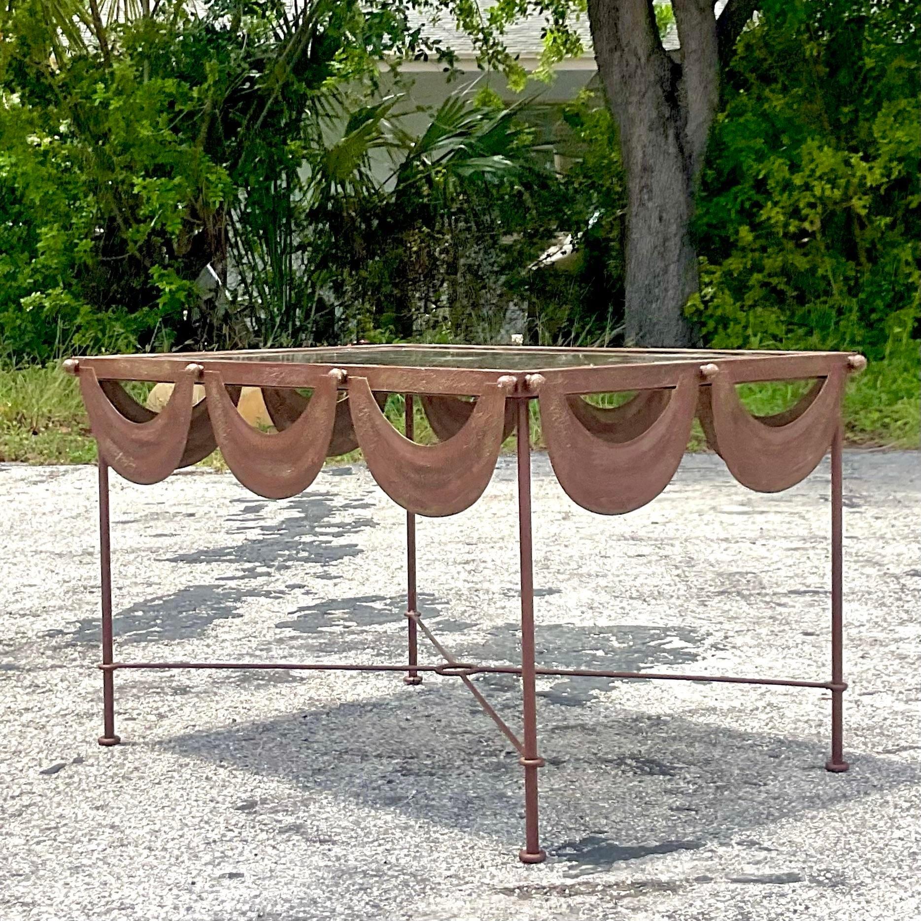 Vintage Regency Patinated Metal Swag Coffee Table In Good Condition For Sale In west palm beach, FL