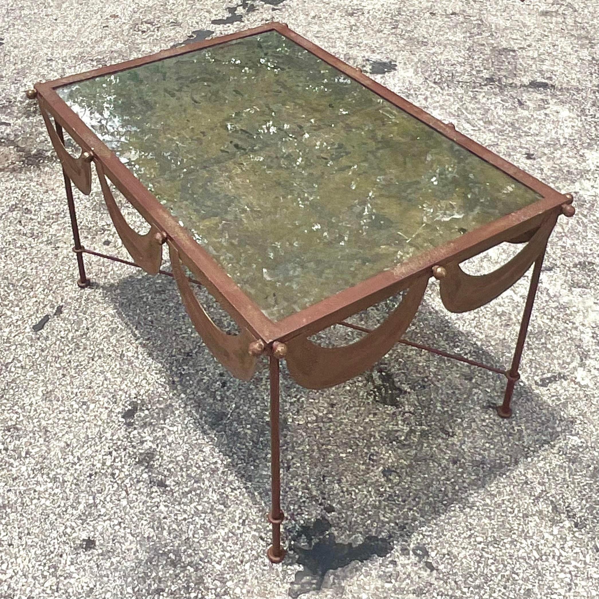 Vintage Regency Patinated Metal Swag Coffee Table For Sale 3