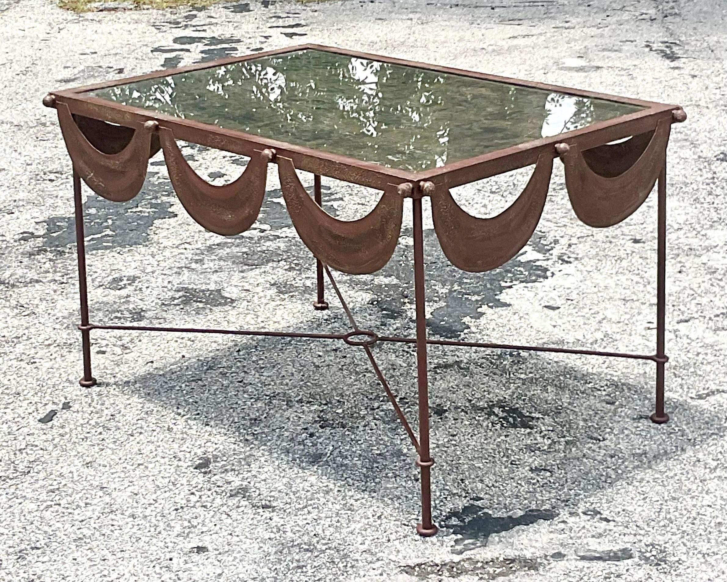 Vintage Regency Patinated Metal Swag Coffee Table For Sale 4