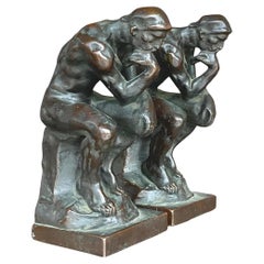 Sujetalibros Vintage Regency de escayola patinada Agusta Rodin "El pensador" - un par