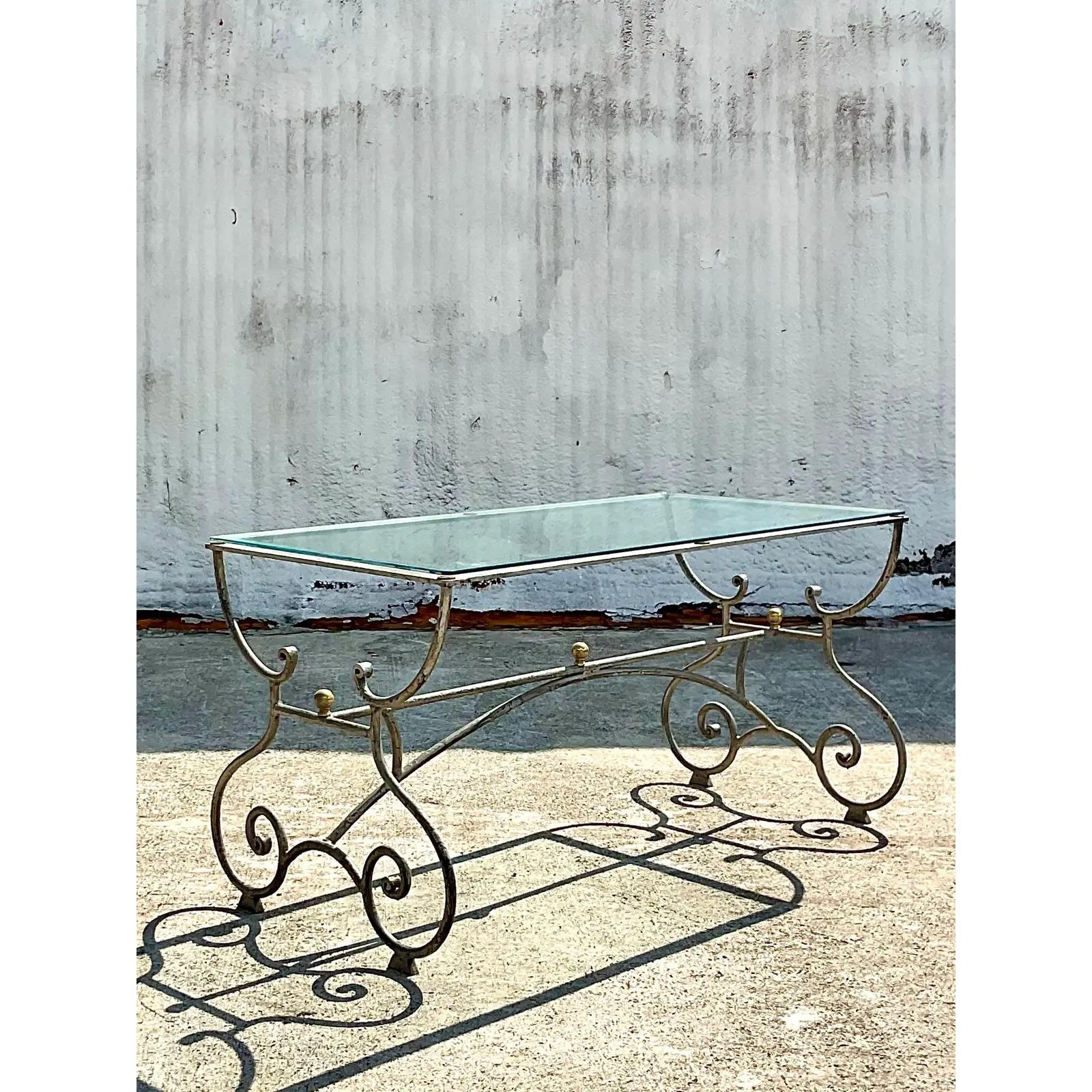 Silver Vintage Regency Patinated Scroll Console Table For Sale