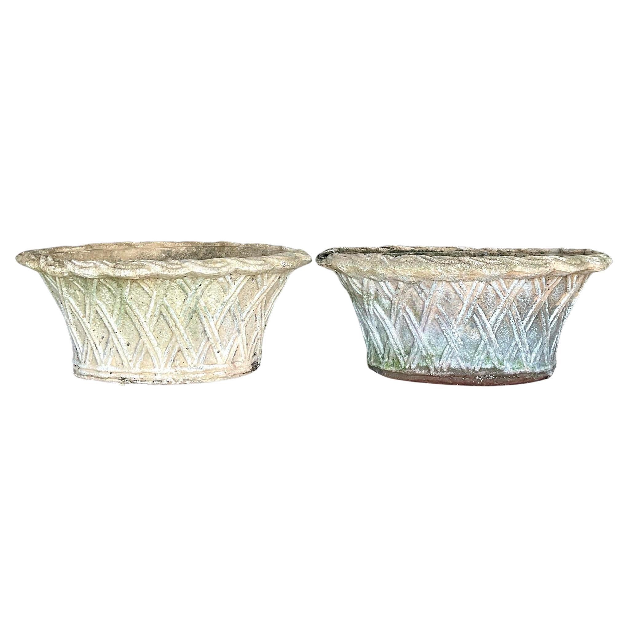 Par de Jardineras de Terracota con Enrejado Patinado Vintage Regency en venta