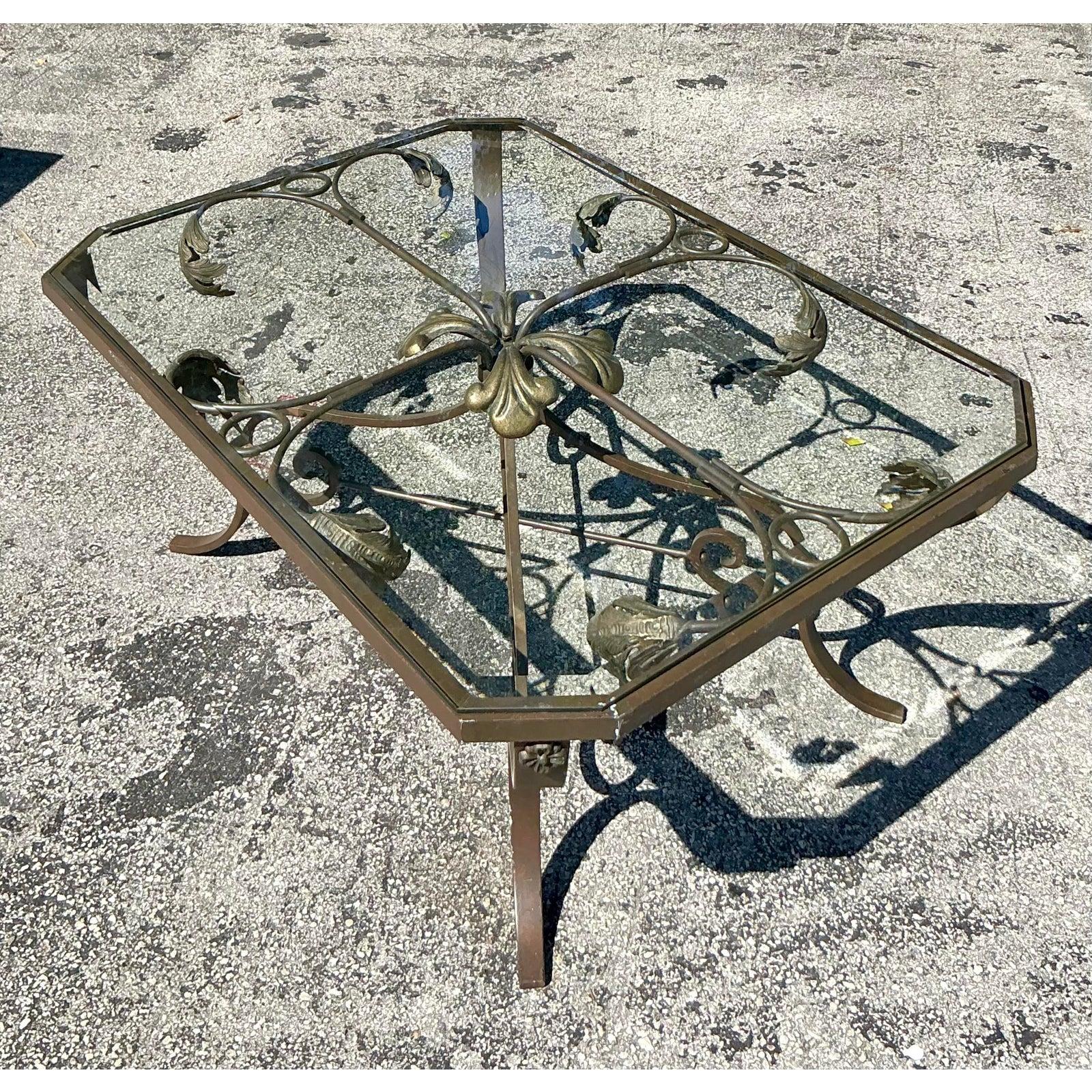 Verre Table basse vintage Regency patinée Vine