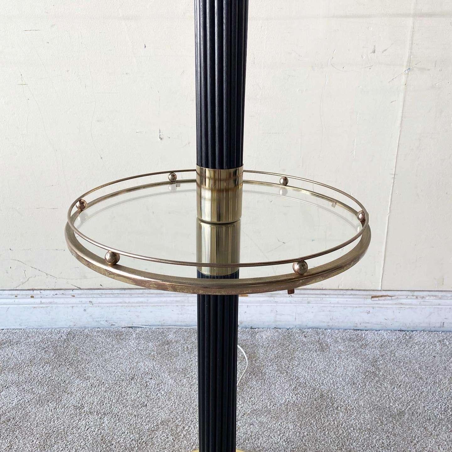 Late 20th Century Vintage Regency Pencil Reed and Gold Floor Lamp/Side Table For Sale