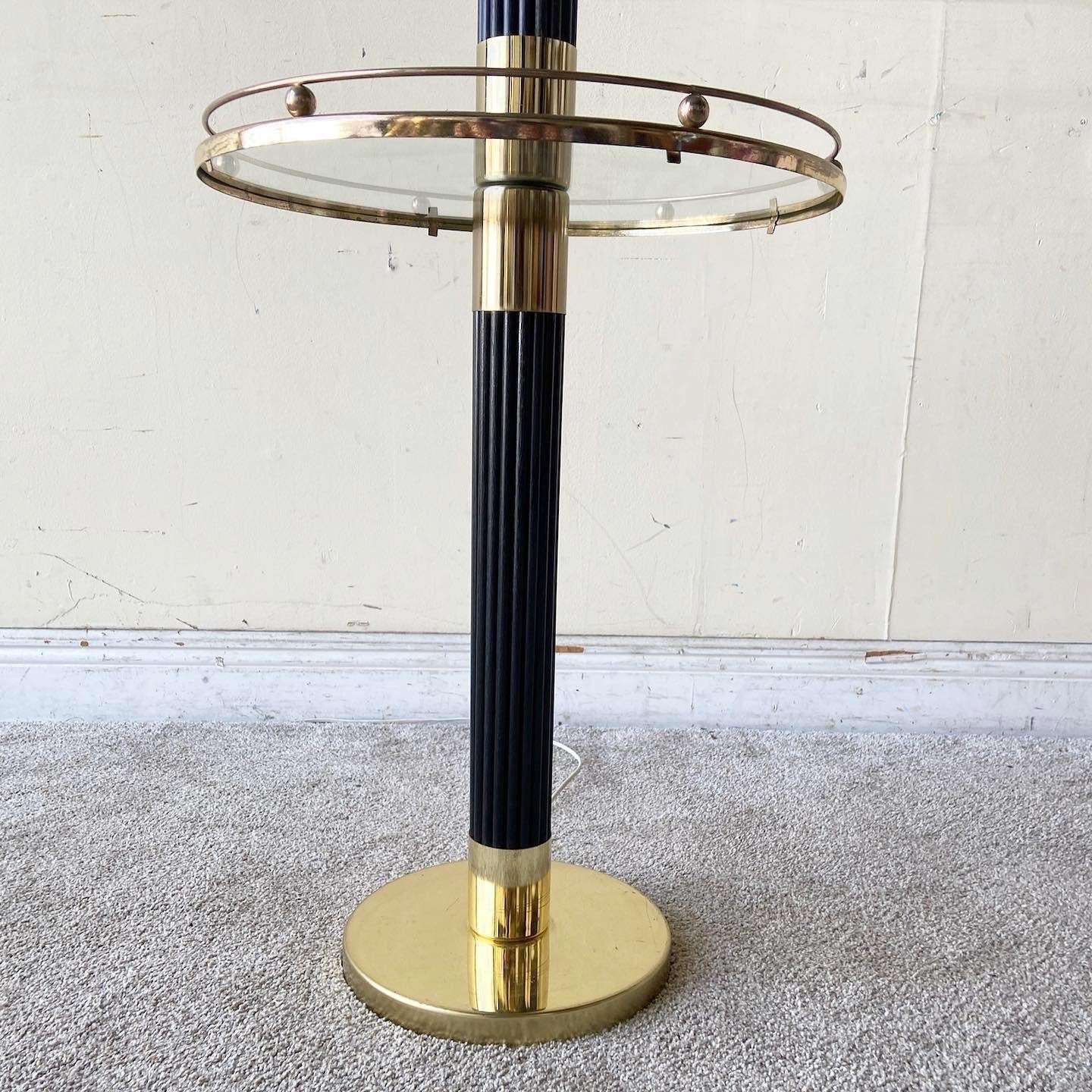 Glass Vintage Regency Pencil Reed and Gold Floor Lamp/Side Table For Sale