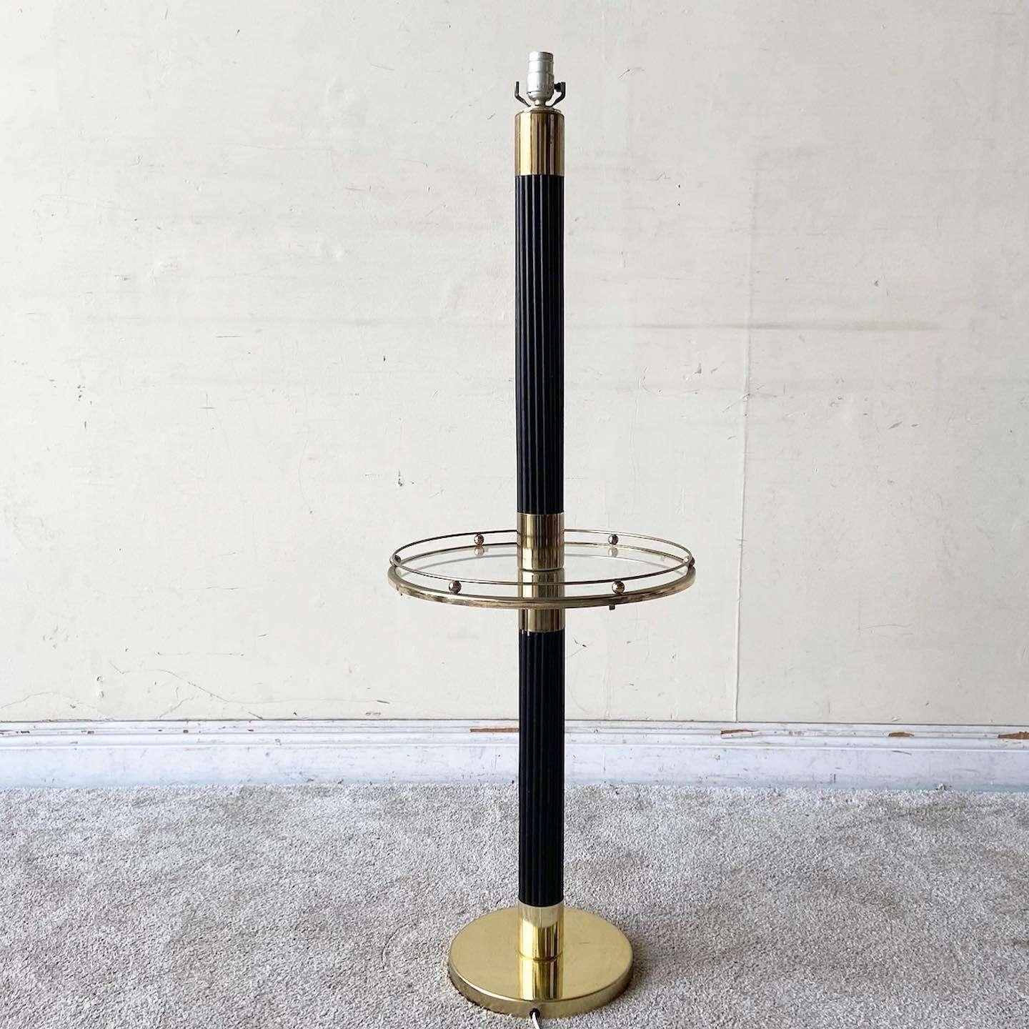 Vintage Regency Pencil Reed and Gold Floor Lamp/Side Table For Sale 3