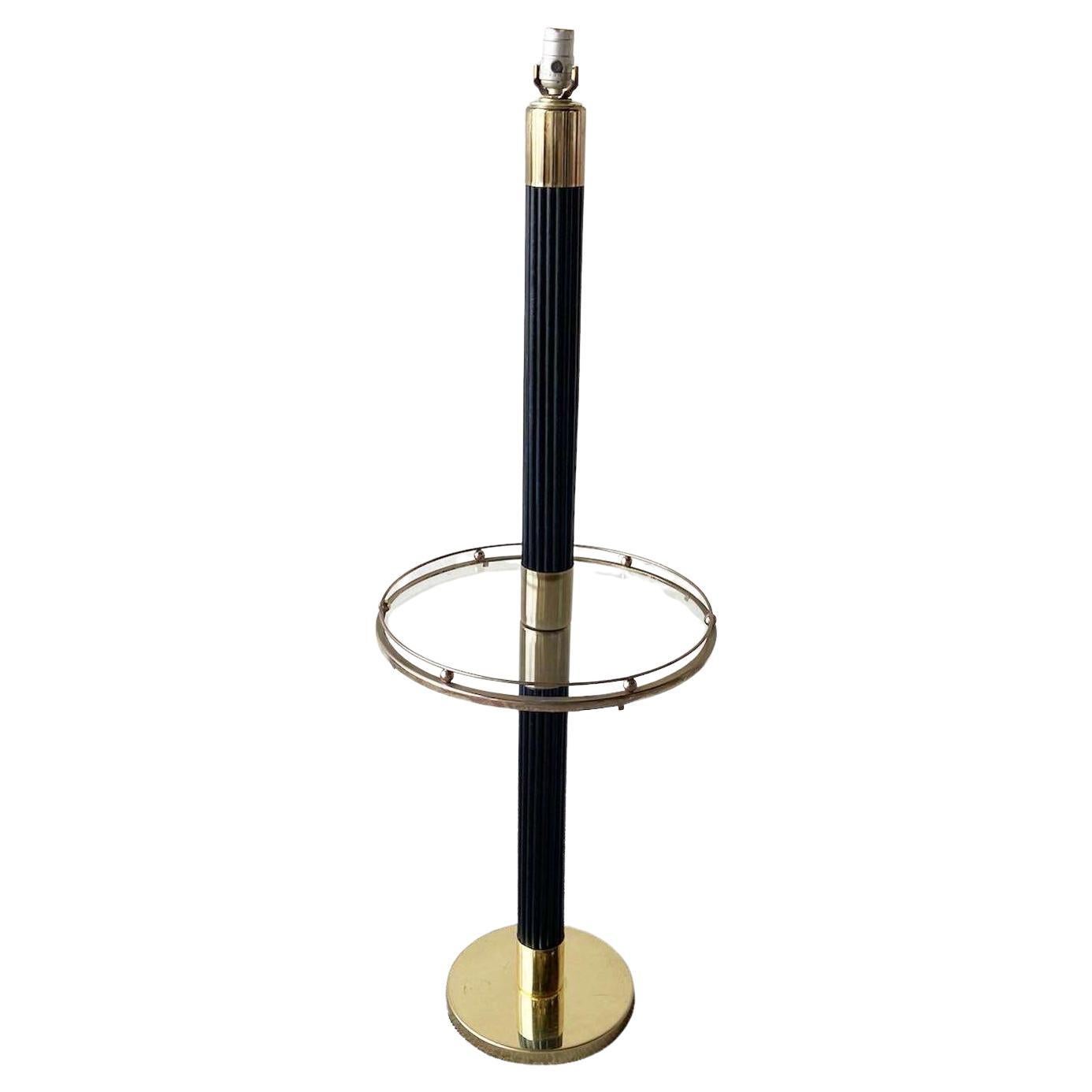 Vintage Regency Pencil Reed and Gold Floor Lamp/Side Table For Sale
