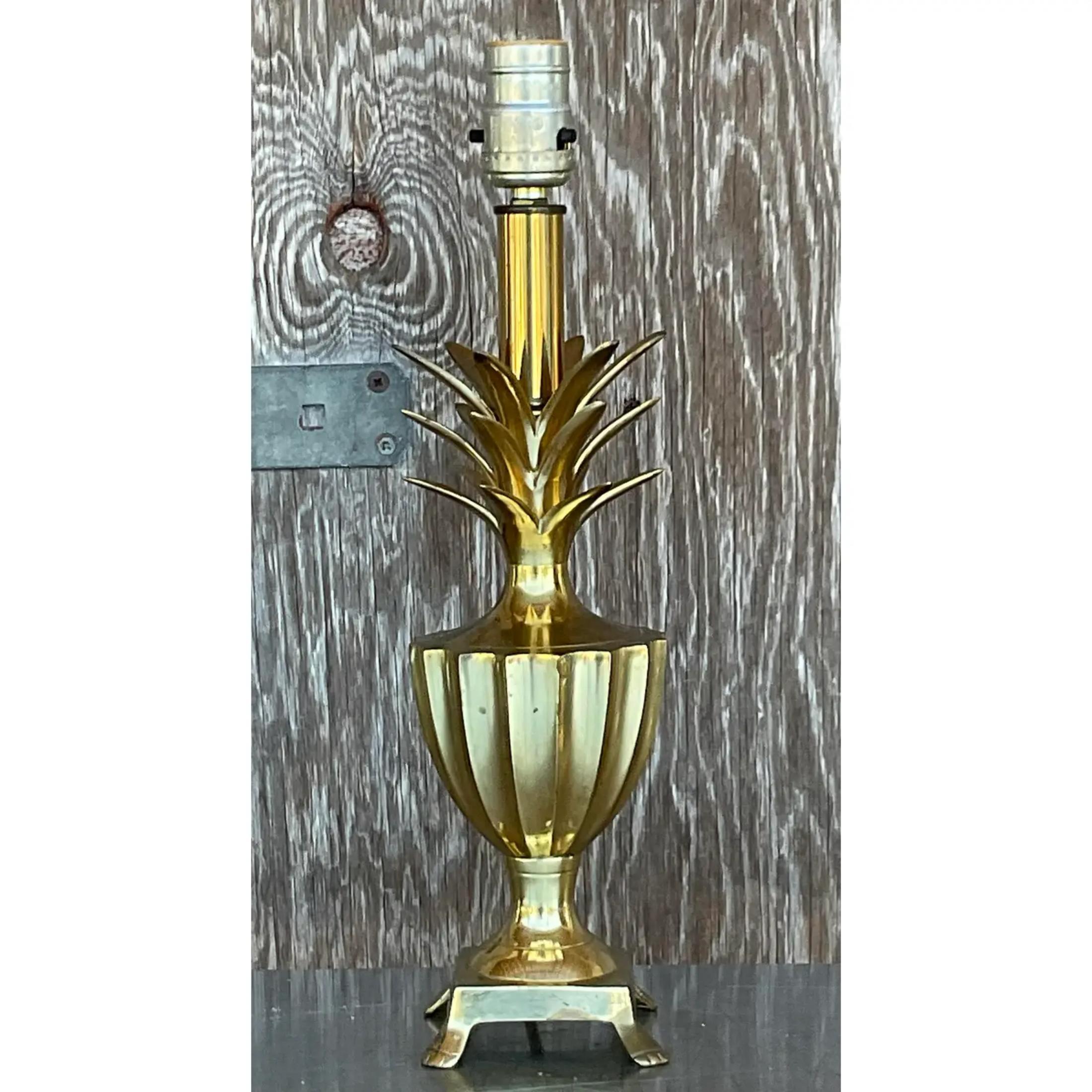 Italian Vintage Regency Petite Brass Pineapple Lamp For Sale