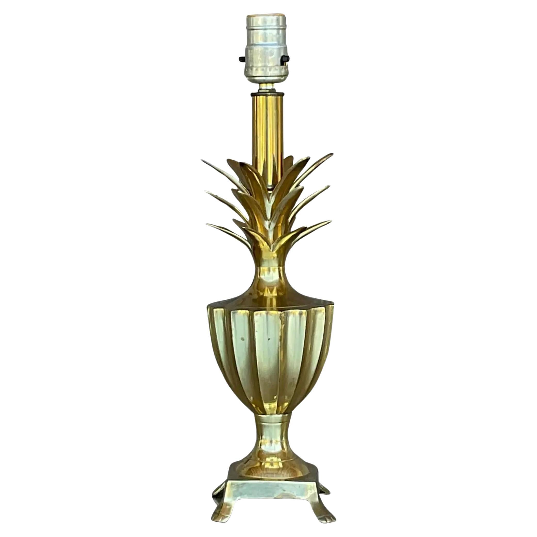 Vintage Regency Petite Brass Pineapple Lamp For Sale
