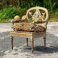 Vintage Regency Petite Leopard Bergere Salon Chair