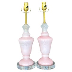Vintage Regency-Lampen aus rosa Glas nach Murano im Regency-Stil, Paar