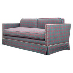 Vintage Regency Plaid Nailhead Sofa