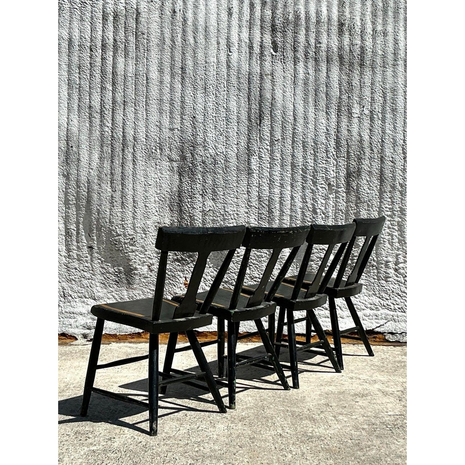 Vintage Regency Plank Seat Hufeisenstühle - Satz von 4 im Angebot 5