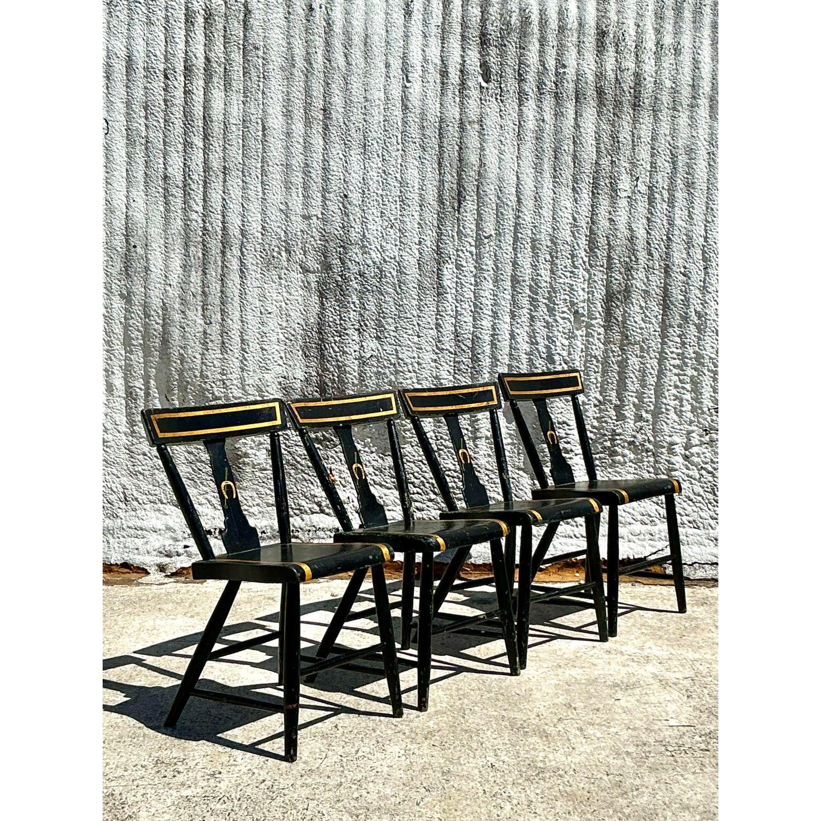 Vintage Regency Plank Seat Hufeisenstühle - Satz von 4 im Angebot 6