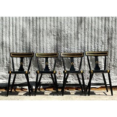 Vintage Regency Plank Seat Horseshoe Chairs - Set of 4