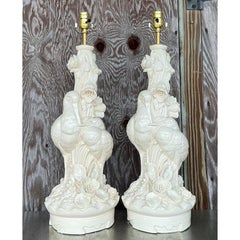 Pareja de lámparas de pájaros de escayola de la época de la Regencia