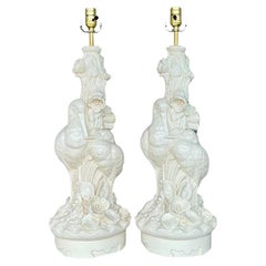 Vintage Regency Plaster Bird Lamps - a Pair