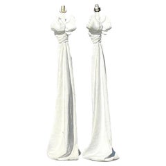 Vintage Regency Plaster Bow Floor Lamps After Dickinson - a Pair