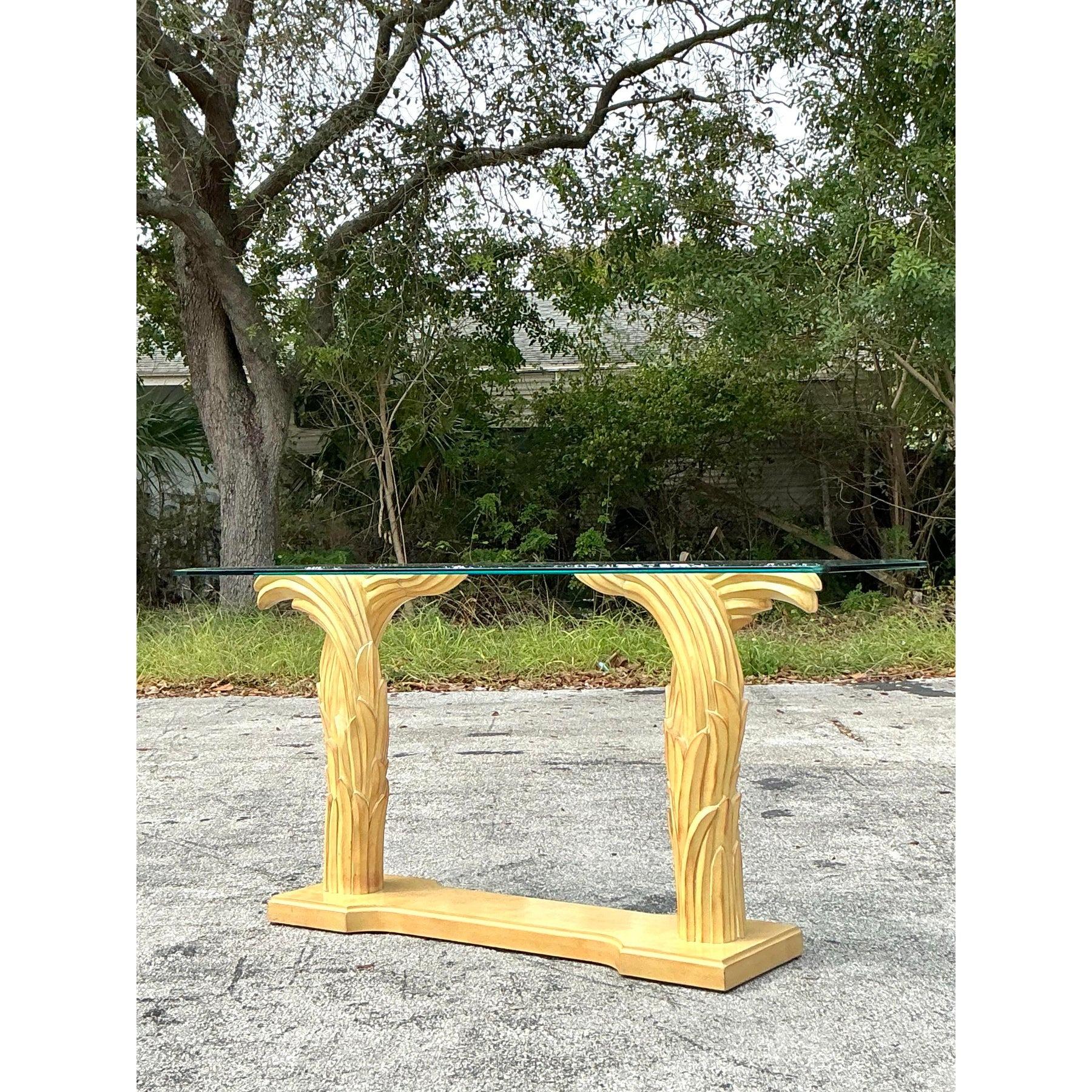 Hollywood Regency Vintage Regency Plaster Frond Console Table After Serge Roche For Sale