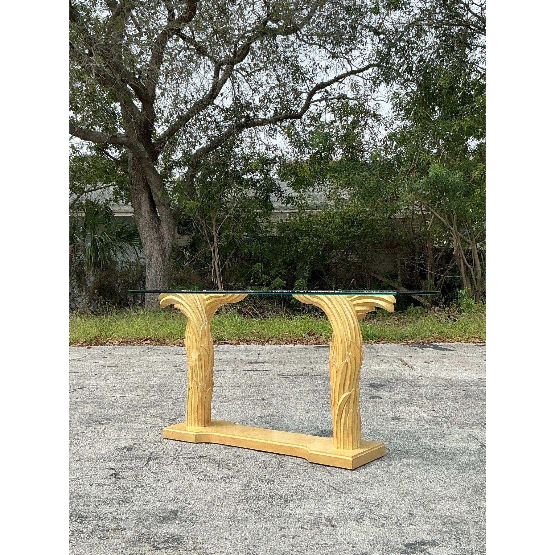American Vintage Regency Plaster Frond Console Table After Serge Roche For Sale